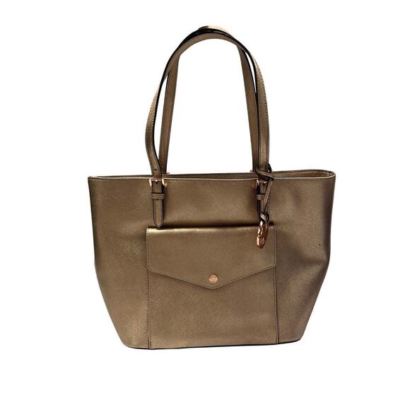 Michael Kors Metallic Gold Leather Jet Set Pocket Tote Bag GS - Picture 1 of 9